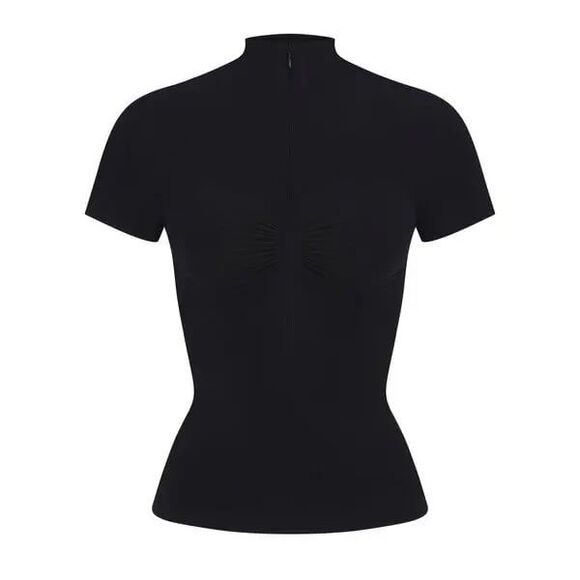 Skims Seamless Sculpt Zip Front T-Shirt Onyx Size XS - Picture 1 of 12